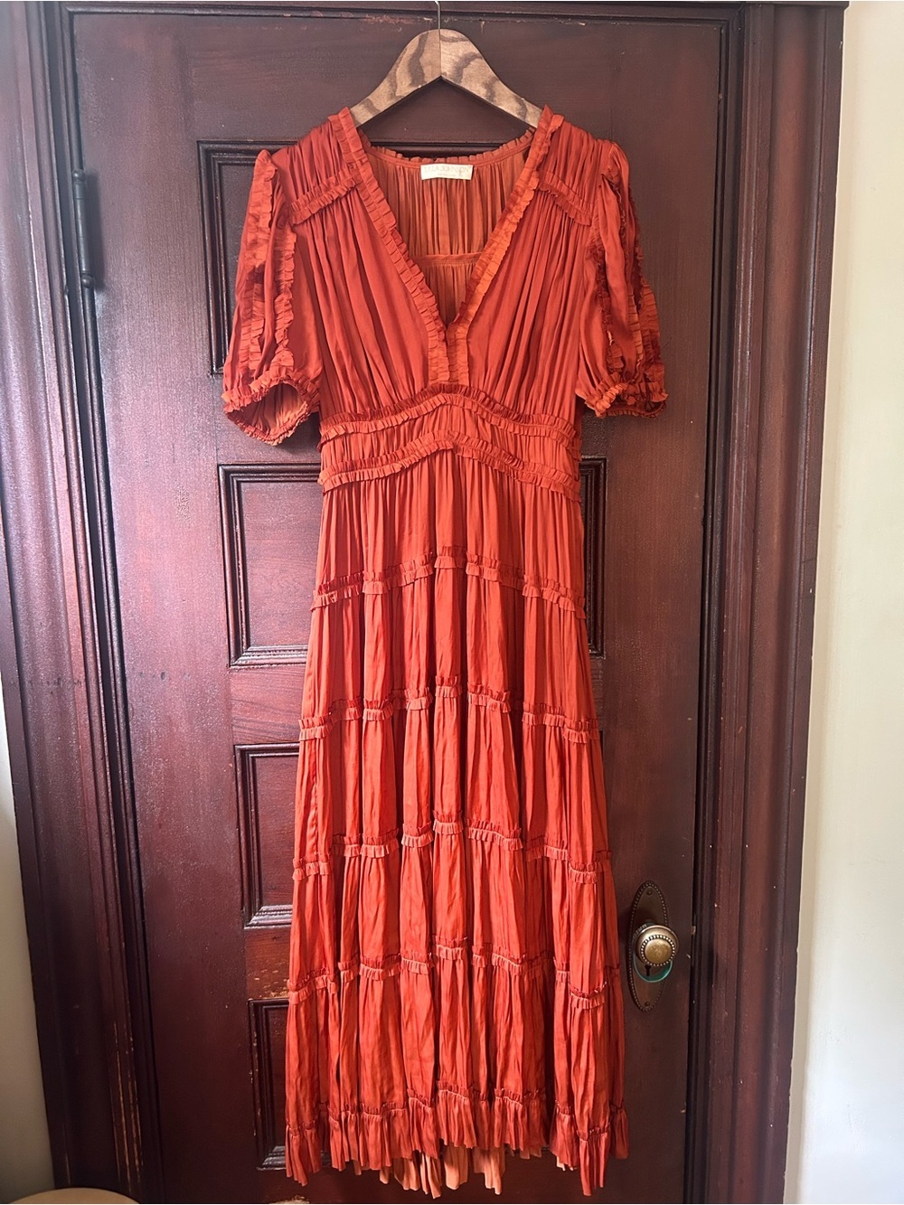 Ulla Johnson Olivia Puff Sleeve Ruffle Satin Midi Dress Boho Mermaidcore Size 8 - Picture 6 of 12